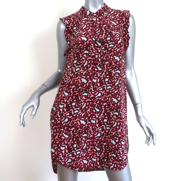 STELLA MCCARTNEY SLEEVELESS MINI DRESS RED/WHITE LEOPARD PRINT SILK SIZE 36 - Picture 1 of 9